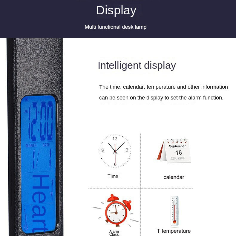 Folding alarm clock, time display, learning, reading, business, office, adjustable light, eye protection desk lamp